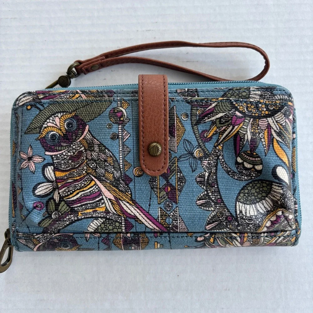 Sakroots Artist Circle Spirit Desert Owl Floral Wristlet Wallet Blue‎ Canvas